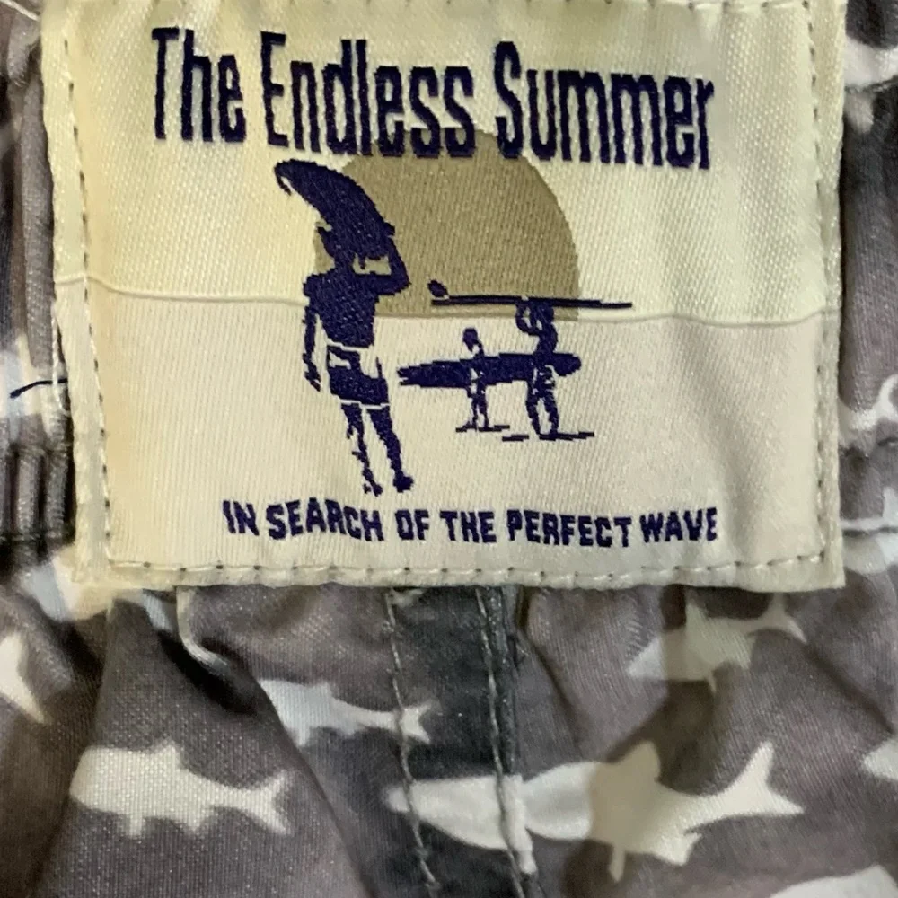 THE ENDLESS SUMMER (XL) Swim Short Gray White Fish All-Over Print Lined Like New